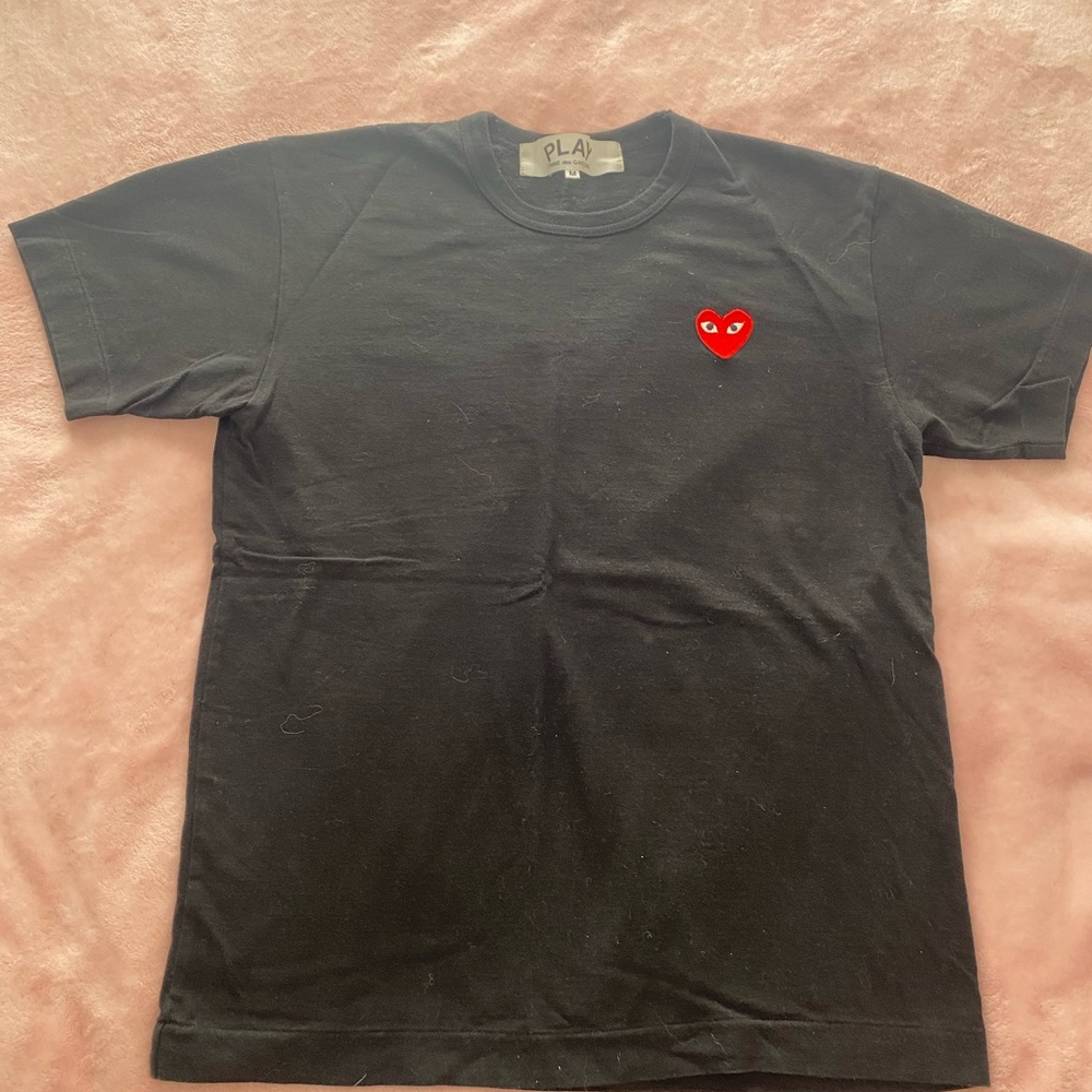Black T-Shirt with Red Heart Patch